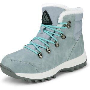 Women’s Light Blue Water Resistant Warm Snow Boots Fur Lined Non Slip Outdoor